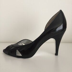 Patent Leather Peep Toe Heels/Pumps in - Femme Fatale Black